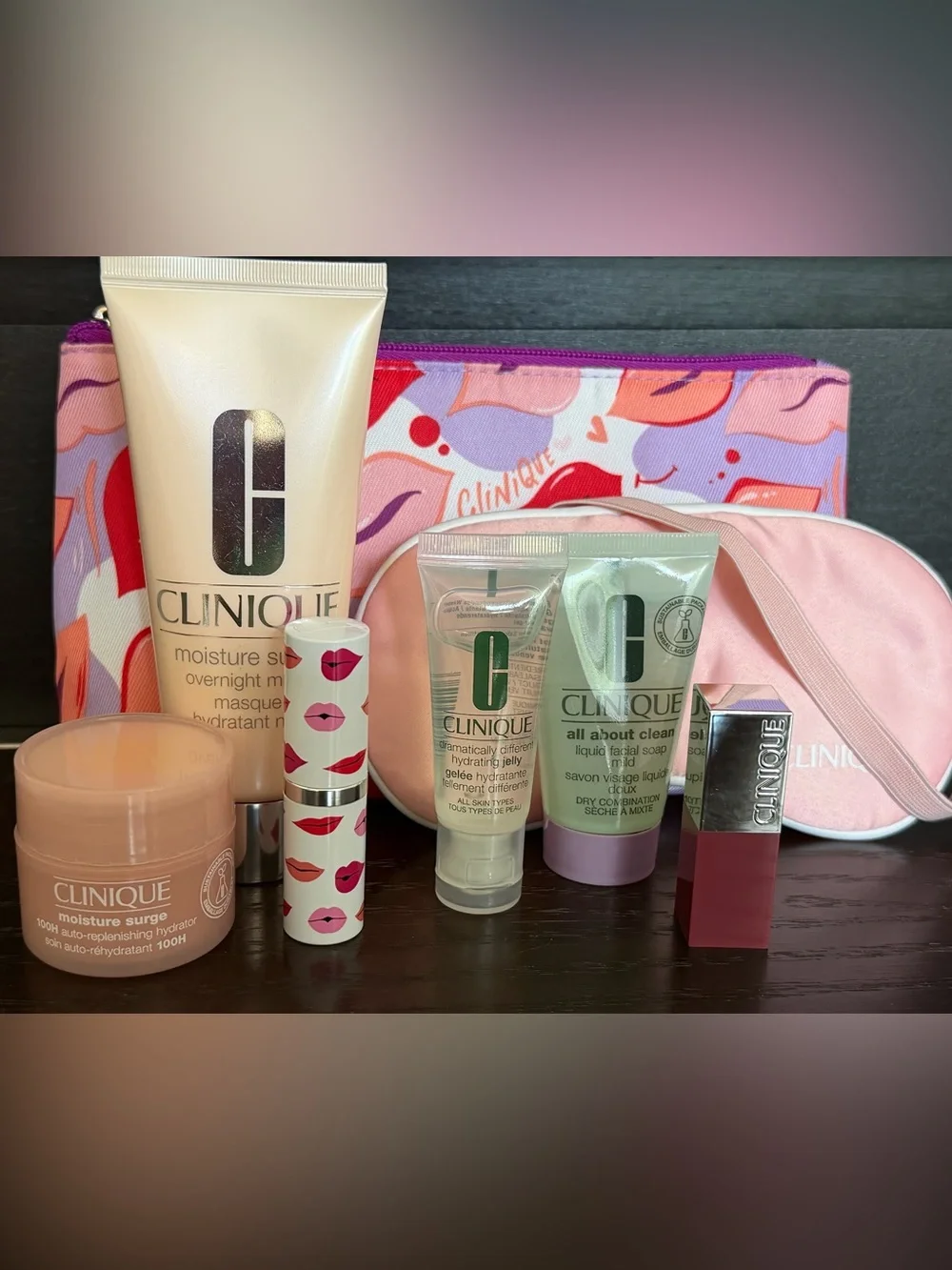 Clinique MoistureSurge & Travel Skincare Set, with lipstick